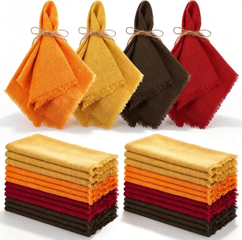 Vista 24 de TURSTIN 12 Piezas de Servilleta de Lino de Algodón Servilleta de Tela Hecha a Mano con Flecos 17 x 17 Pulgadas Servilletas Suave para Cenas Bodas