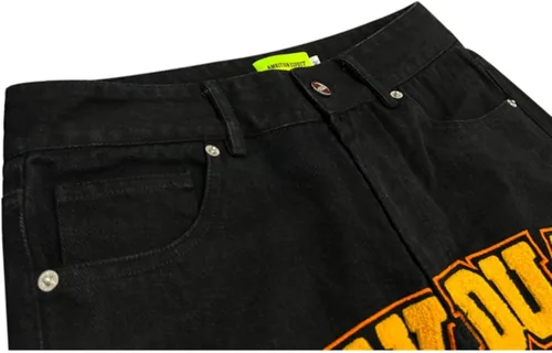 Vista 5 de Pantalones de mezclilla para hombre con estampado callejero, sueltos, estilo hip hop, rectos, vintage, holgados, pantalones largos, ropa de calle