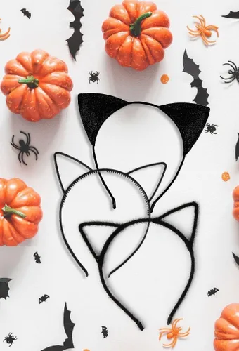 Vista 4 de Huachi Cat Ears Headbands for Women Adult Black: Halloween Cat Women Costume Outfit Hair Accessories 3 Pack Negro