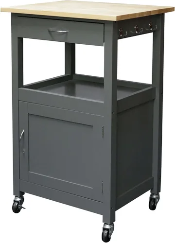 Vista 10 de eHemco carro para cocina con parte superior de madera natural y base de color blanco, Madera Noble, Negro