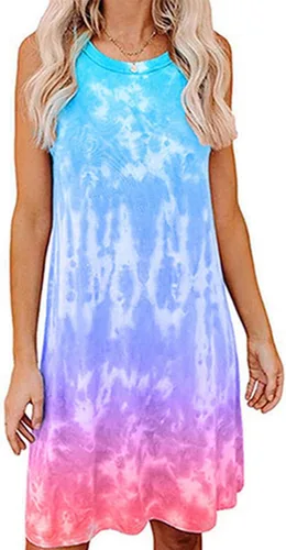 Vista 2 de SCEINRET Vestido sin mangas para mujer, con estampado floral y cuello redondo, sin mangas, mini vestidos