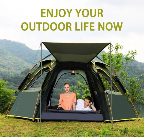 Vista 7 de Tienda de campaña Toogh con configuración instantánea, tienda impermeable para 2/3 personas, fácil y rápida de montar en 60 segundos con toldo