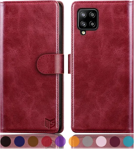 Vista 10 de SUANPOT Funda de piel tipo cartera para Samsung Galaxy A12 con bloqueo RFID, tarjetero para tarjetas de crédito, funda de teléfono con tapa a prueba