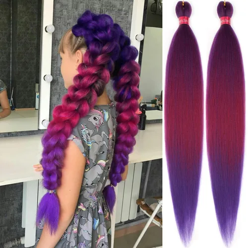 Vista 29 de Cabello trenzado verde con lentejuelas de 26 pulgadas, preestirado, trenzas de textura Yaki, extensiones de cabello pre plumadas, 3 paquetes, fácil