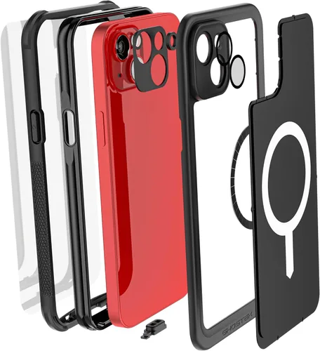 Vista 6 de Ghostek NAUTICAL - Funda impermeable para iPhone 14 Plus con protector de pantalla, clip para cinturón, imanes MagSafe, a prueba de golpes, Negro