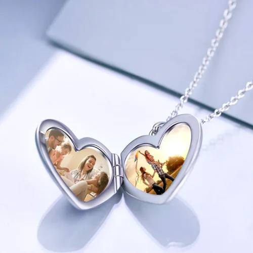 Vista 4 de WINNICACA Collar con medallón de corazón de plata de ley S925 que sostiene fotos, joyería para mujeres, colgante con foto, collar de regalo