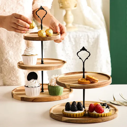 Vista 8 de Soporte de madera para cupcakes de 3 niveles, bandeja escalonada para servir cupcakes, torre, bandeja de postre de madera para granja, boda