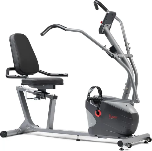 Vista 7 de Bicicleta reclinante inteligente Sunny Health & Fitness, entrenamiento completo del cuerpo en casa con ejercitadores de brazos y piernas, máquina