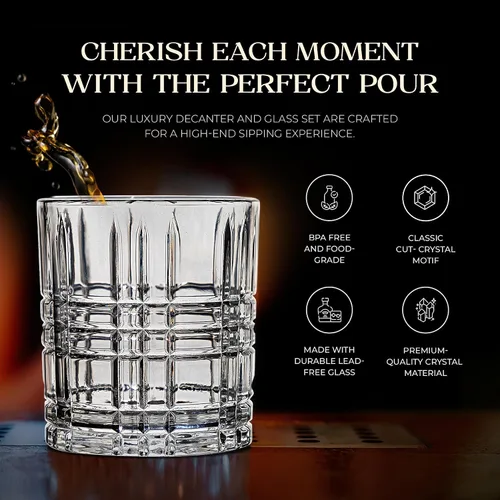 Vista 3 de American Atelier Fifth Avenue Dalmore - Juego de decantador de whisky y vaso, juego de 7 piezas para licor, escocés, vino y bourbon, dispensador