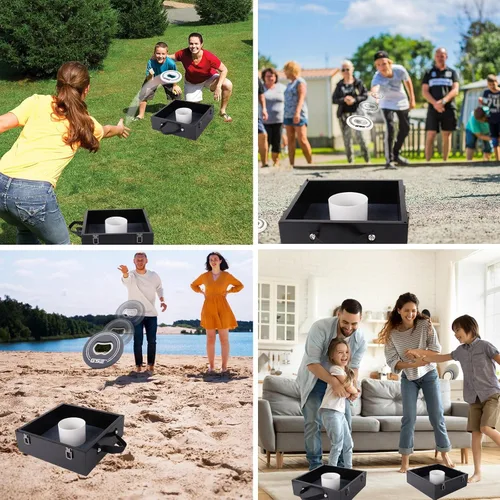 Vista 6 de GSE Games & Sports Expert Juego de lanzamiento de arandelas de madera premium con 8 arandelas con abridor de botellas para adultos y familia. Juego