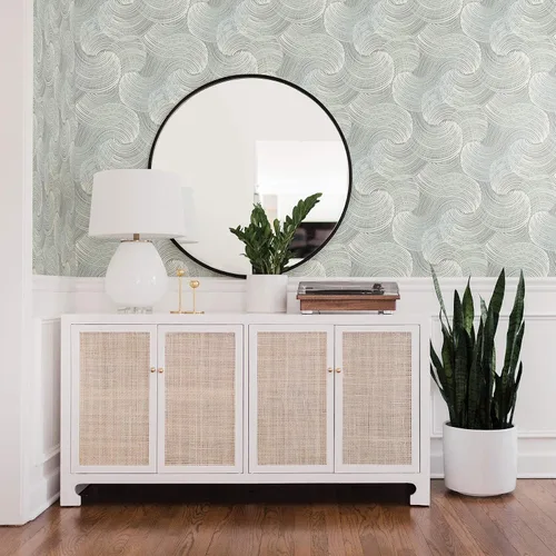Vista 2 de Scott Living 2964-25909 Karson Teal Remolino Geométrico Papel pintado
