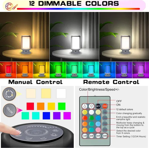 Vista 3 de Lámparas LED de mesa que cambian de color, lámpara de noche regulable con control remoto, lámpara de escritorio enchufable para dormitorio, sala