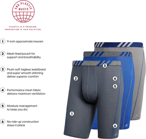 Vista 2 de adidas Men's Sport Performance Mesh Long Boxer Brief Underwear (3-Pack)