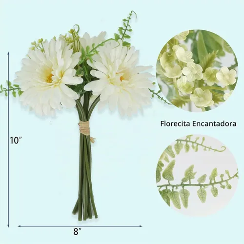Vista 7 de TOPIA Ramo de margaritas de gerberas artificiales de seda blanca, 10 tallos que combinan con flores silvestres