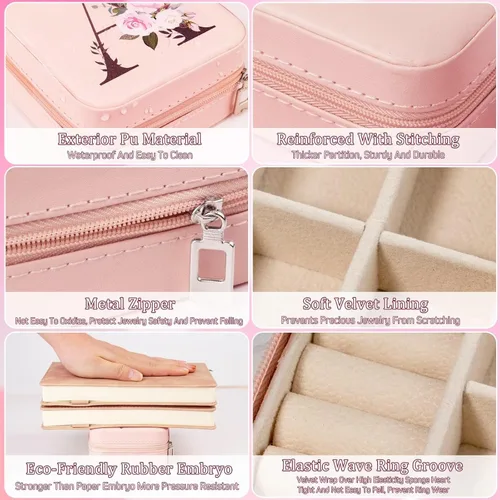 Vista 6 de QLOVEA Regalos para niñas adolescentes, regalos de cumpleaños para hija, nieta, joyero de viaje, organizador de joyas, joyero con iniciales