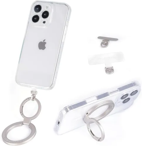 Vista 10 de Lengüeta de metal para teléfono, parche de cordón, llavero de soporte para teléfono, soporte para anillo, lengüeta de correa Negro