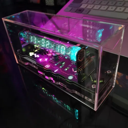 Vista 7 de Reloj de tubo de imitación Nixie Reloj de tubo fluorescente Cyberpunk Adornos IV18 Reloj de tubo fluorescente puede mostrar la fecha, hora, clima