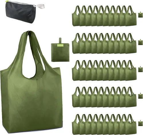 Vista 66 de BeeGreen Bolsas de comestibles reutilizables de Navidad con bolsa de almacenamiento con cremallera, paquete de 10 bolsas de compras reutilizables a