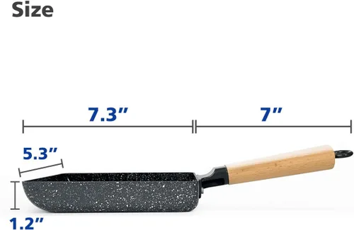 Vista 7 de Sartén cuadrada con revestimiento cerámico japonés Tamagoyaki para tortilla, pequeña sartén rectangular antiadherente con asa de madera (Gris oscuro)