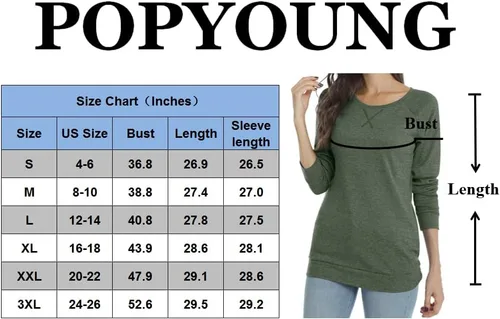 Vista 4 de POPYOUNG - Blusa casual de manga larga para mujer, túnica de otoño con cuello redondo para usar con leggings