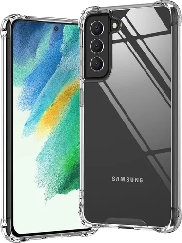 Vista 10 de KIOMY Funda transparente para Samsung Galaxy S21 FE 5G a prueba de golpes, carcasa rígida + parachoques de TPU flexible, 3 capas en 1 con 2 paquetes