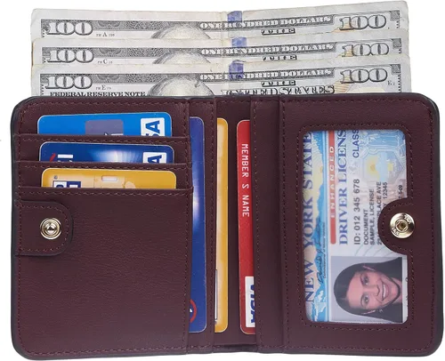 Vista 3 de Gostwo - Cartera compacta de piel genuina de lujo para mujer con bloqueo de RFID y ventana de identificación