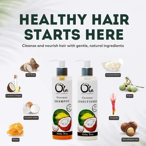 Vista 5 de Ola Tropical Apothecary - Juego de champú y acondicionador de coco, 8 onzas líquidas cada uno Awapuhi, miel, taro y kukui, hidratante, suavizante