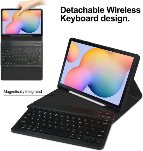 Vista 2 de Funda con teclado retroiluminado arcoíris para Galaxy Tab S6 Lite de 10.4 pulgadas con mouse y 7 colores RGB retroiluminación colorida teclado