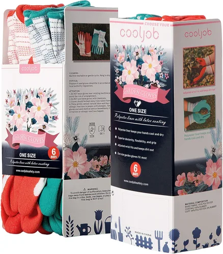 Vista 8 de COOLJOB Guantes de jardinería medianos para mujer, 6 pares y 6 pares de guantes de jardinería grandes para hombres, paquete de paquete