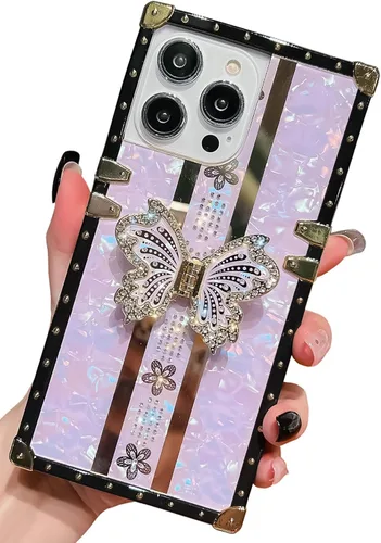 Vista 12 de Funda Rectangular de Lujo Femenina Compatible con iPhone 16 Pro Max Diseñada con Soporte de Anillo de Diamante con Función de Atril