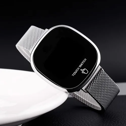 Vista 3 de MASTOP Reloj digital electrónico LED unisex, correa de malla inoxidable, resistente al agua, fecha táctil, cierre magnético, dorado