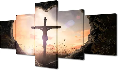 Vista 91 de TUMOVO Decoración de pared de iglesia cristiana de 3 paneles, imágenes de la resurrección de Jesús para sala de estar, dormitorio, cocina