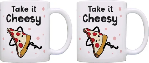 Vista 10 de Taza divertida con temática de pizza, taza de café de cerámica con asa de 11 onzas, color blanco Ceramic Coffee Mug With Handle, Microwave and