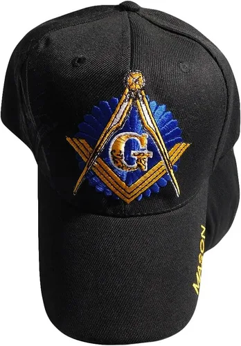 Vista 2 de Mason Masonic Black & Black Shadow Dark Blue Emblem Cotton Adjustable Embroidered Cap Hat