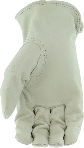 Vista 4 de BOSS Men's Grain Pigskin Leather Driver Work Gloves, Tear Resistant, Keystone Thumb, Shirred Elastic Wrist, White