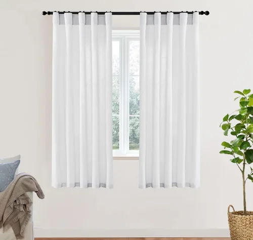 Vista 69 de XTMYI - Cortinas transparentes de 54 pulgadas de largo, juego de 2 paneles para baño, cortinas cortas de lino y algodón con semi privacidad