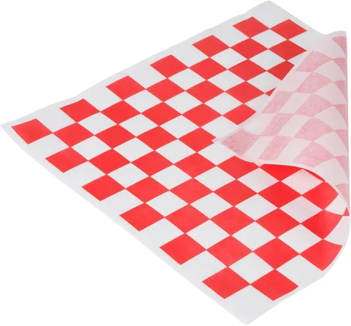 Vista 2 de Cakesupplyshop hojas empaquetadas, revestimientos de cesta de comida de cuadros rojos y blancos y papel para envolver de 12 x 12 pulgadas