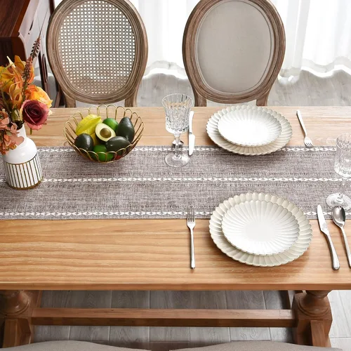 Vista 8 de Camino de mesa rústico de granja con rayas trenzadas, decoración de mesa bordada para cocina, sala de estar, comedor, vacaciones y fiesta, café, 13