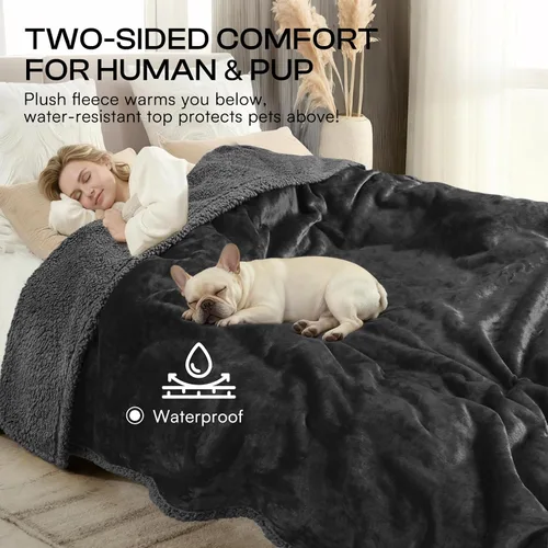 Vista 5 de Cobija impermeable para mascotas, a prueba de líquidos y orina, para sofá, cama, sillón, reversible, vellón, forro polar, protector de muebles