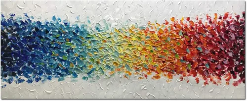 Vista 7 de AMEI Arte, 24 x 48 pulgadas, pintado a mano sobre lienzo, fondo blanco colorido, pinturas al óleo abstractas, arte de pared multicolor, madera