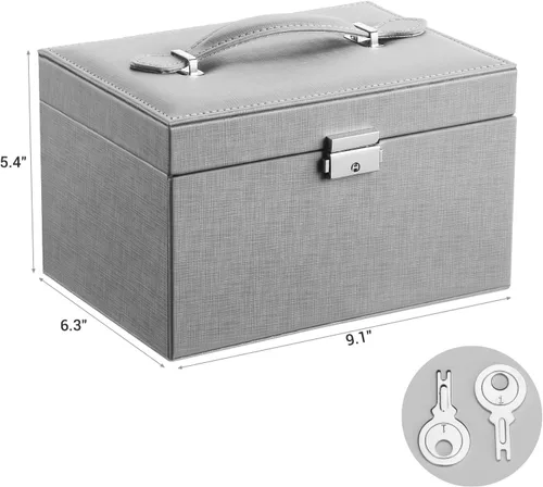 Vista 7 de BEWISHOME Jewelry Box, 20 Section Jewelry Organizer Box for Earrings,Rings,Necklaces,Cufflinks,Pendants Grey, Birthday Gift for Women,Women