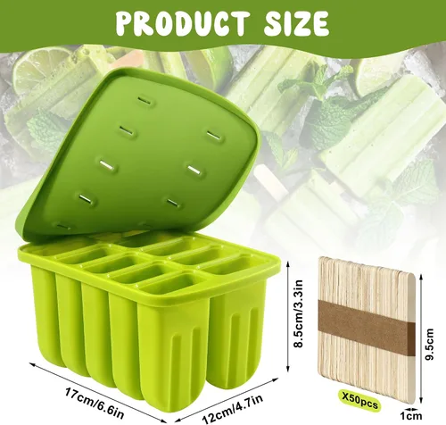 Vista 2 de Moldes de paletas de 10 cavidades con 50 piezas de palitos de paletas sin Verde
