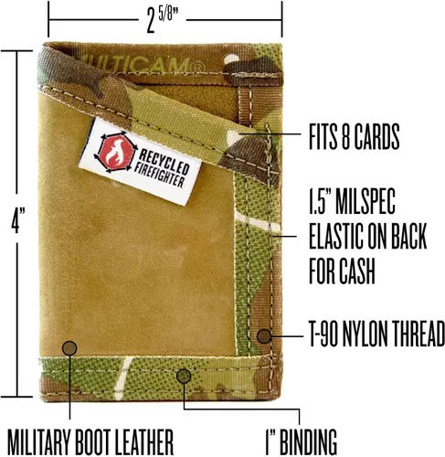 Vista 2 de Recycled Firefighter Sergeant - Cartera delgada para hombres y mujeres, cartera minimalista con bolsillo frontal con clip elástico para dinero