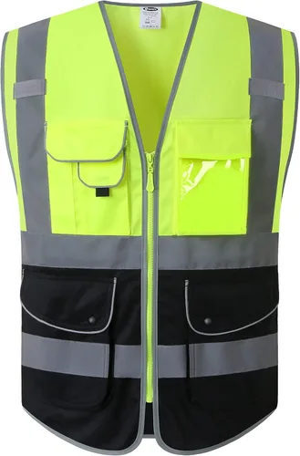 Vista 21 de JKSafety Chaleco de seguridad frontal con cremallera de alta visibilidad Clase 2 de 9 bolsillos con tiras reflectantes, cumple con las normas