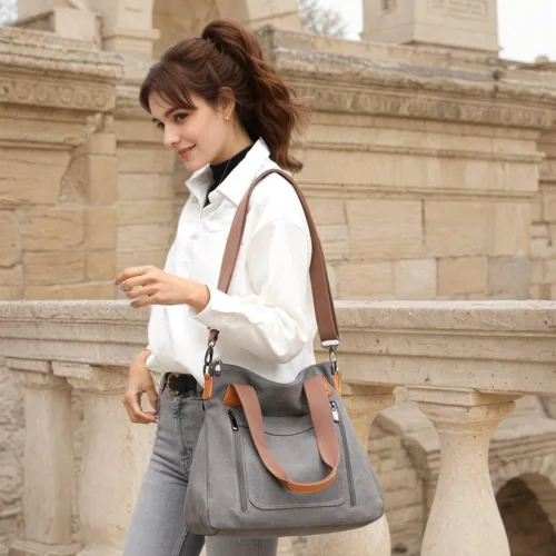 Vista 6 de Bolso de lona para mujer, bolso de hombro de tela, bolso cruzado casual, bolso cruzado grande con asa superior