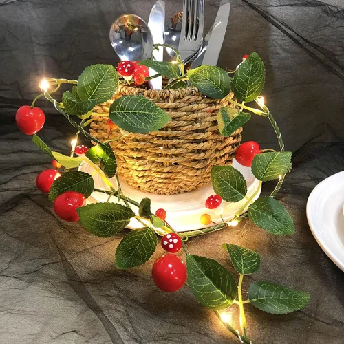 Vista 22 de Vid de mandarina con tira de luces LED, vid artificial de bayas de Kumquat de 6.6 ft, 1 cadena de 20 luces LED, funciona con pilas, decoración