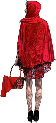 Vista 5 de Boleyn Disfraz de capucha roja para mujer, vestido sexy de cuento de hadas de Halloween, Rojo