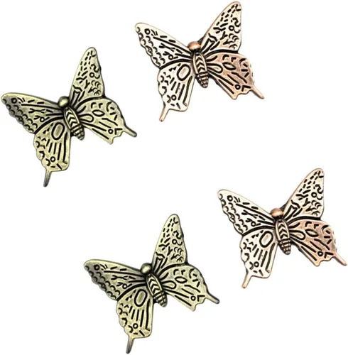 Vista 8 de 4 pomos de metal con forma de mariposa antigua para cajones (2 piezas de bronce y 2 bronce rojo)