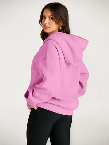 Vista 4 de Trendy Queen - Sudaderas extragrandes con capucha para mujer, suéteres de manga larga, sin botones, de vellón, de otoño, ropa de invierno