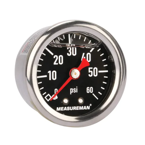 Vista 11 de MEASUREMAN - Manómetro, 0 a 15 psi, relleno glicerina, esfera 1.5 pulgadas, caja acero inoxidable 304, montaje central posterior 1/8 NPT, adaptador